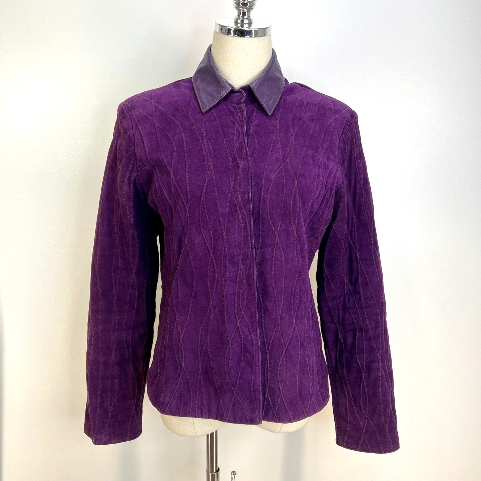 Vintage Gloria Lopez Sauque Suede Leather Jacket Purple Size M / US 6-8 / IT 42-44 - 1 Thumbnail