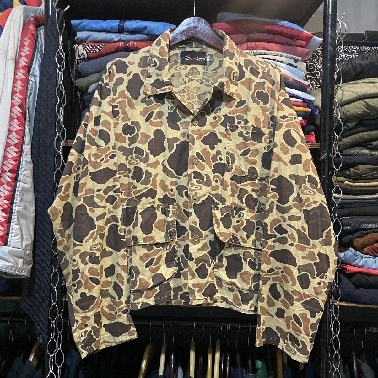 Vtg 80s Red Head Duck Camo Hunting Over Shirt Jacket