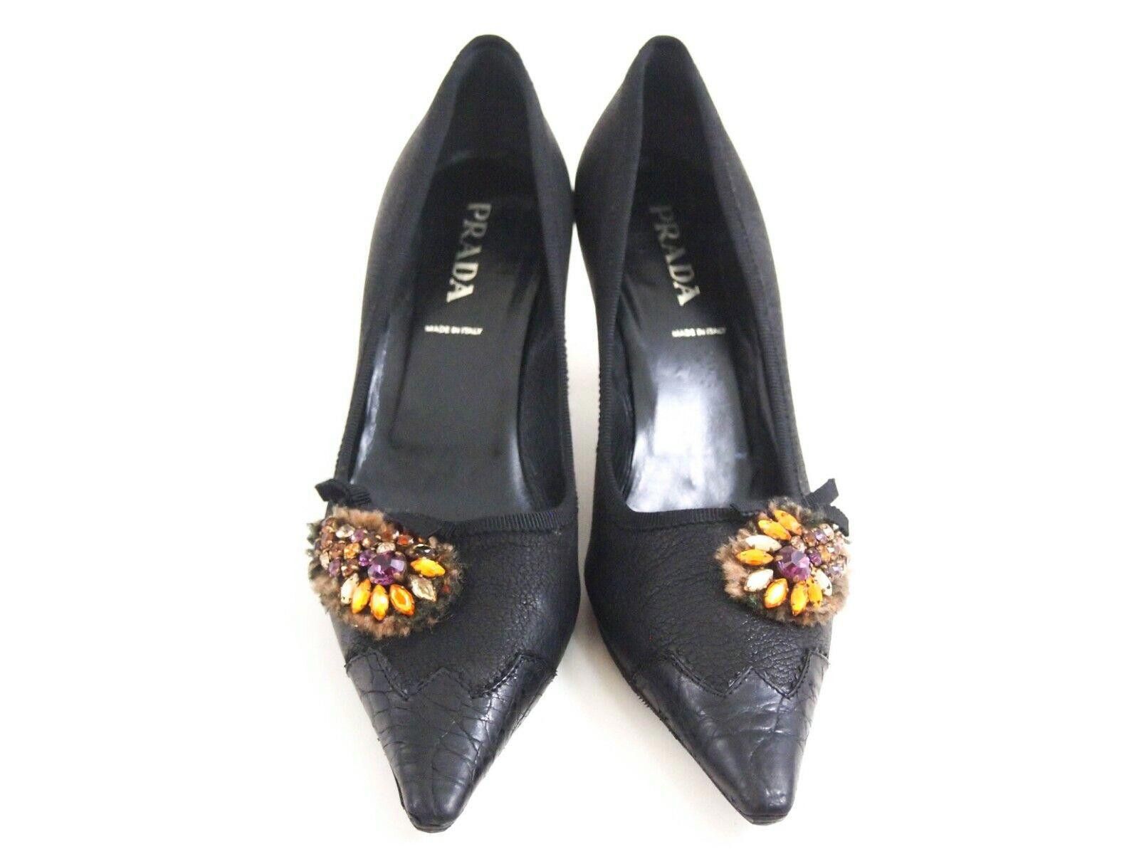 Prada Prada Pumps Sculptural Mid Heel Black Womens US 6 EU 36 Size US 6 / IT 36 - 3 Thumbnail