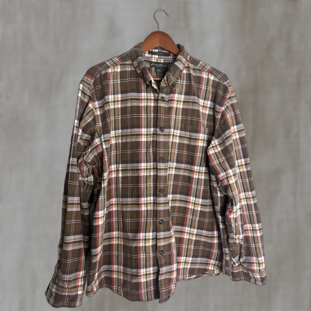 Eddie Bauer Eddie Bauer Mens XL Long Sleeve Plaid Flannel Shirt Orange Brown Cotton Size US XL / EU 56 / 4 - 1 Thumbnail