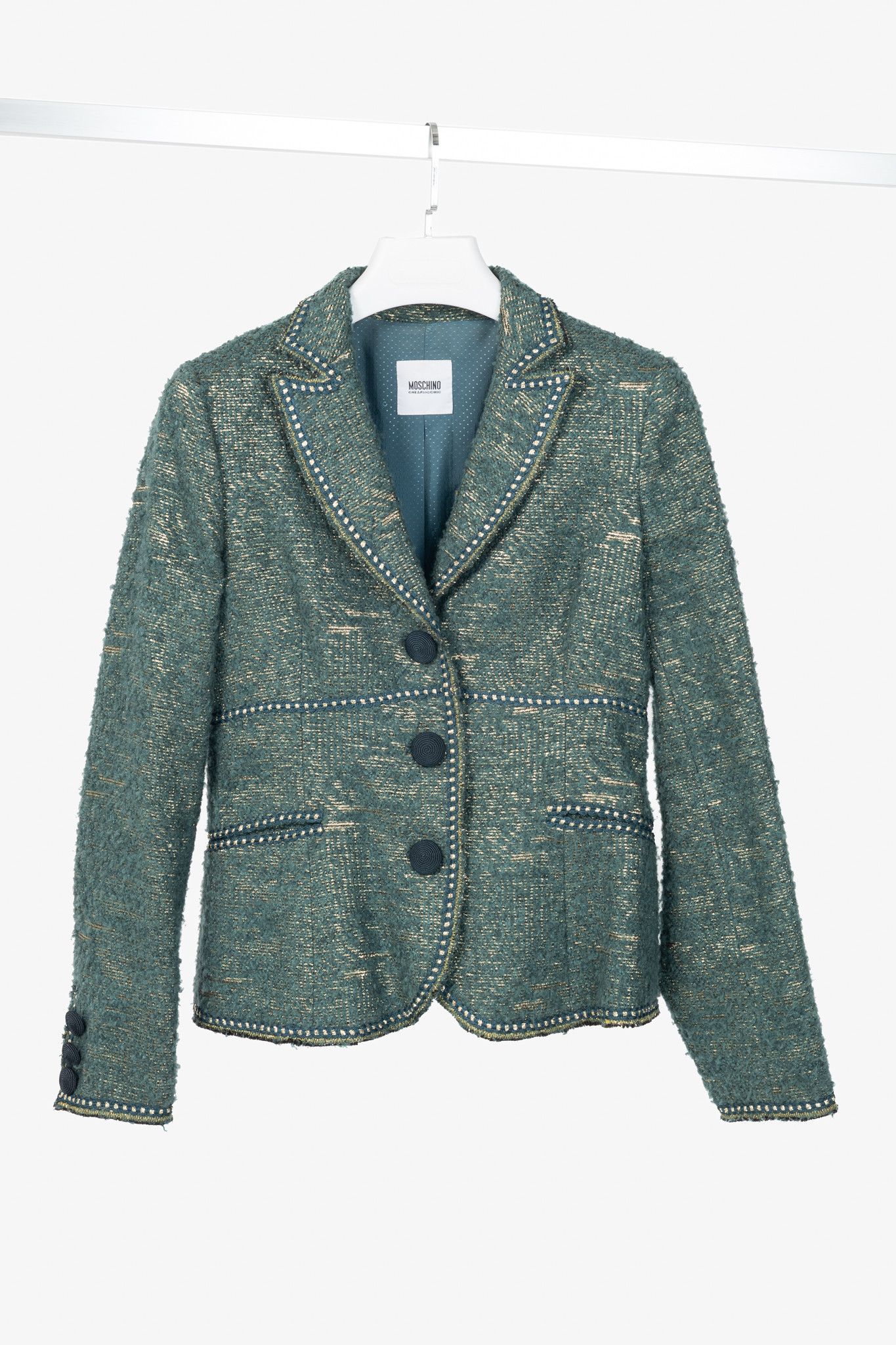 Moschino Moschino Cheap and Chic Metallic Green Boucle-Wool Blazer Size L / US 10 / IT 46 - 1 Thumbnail