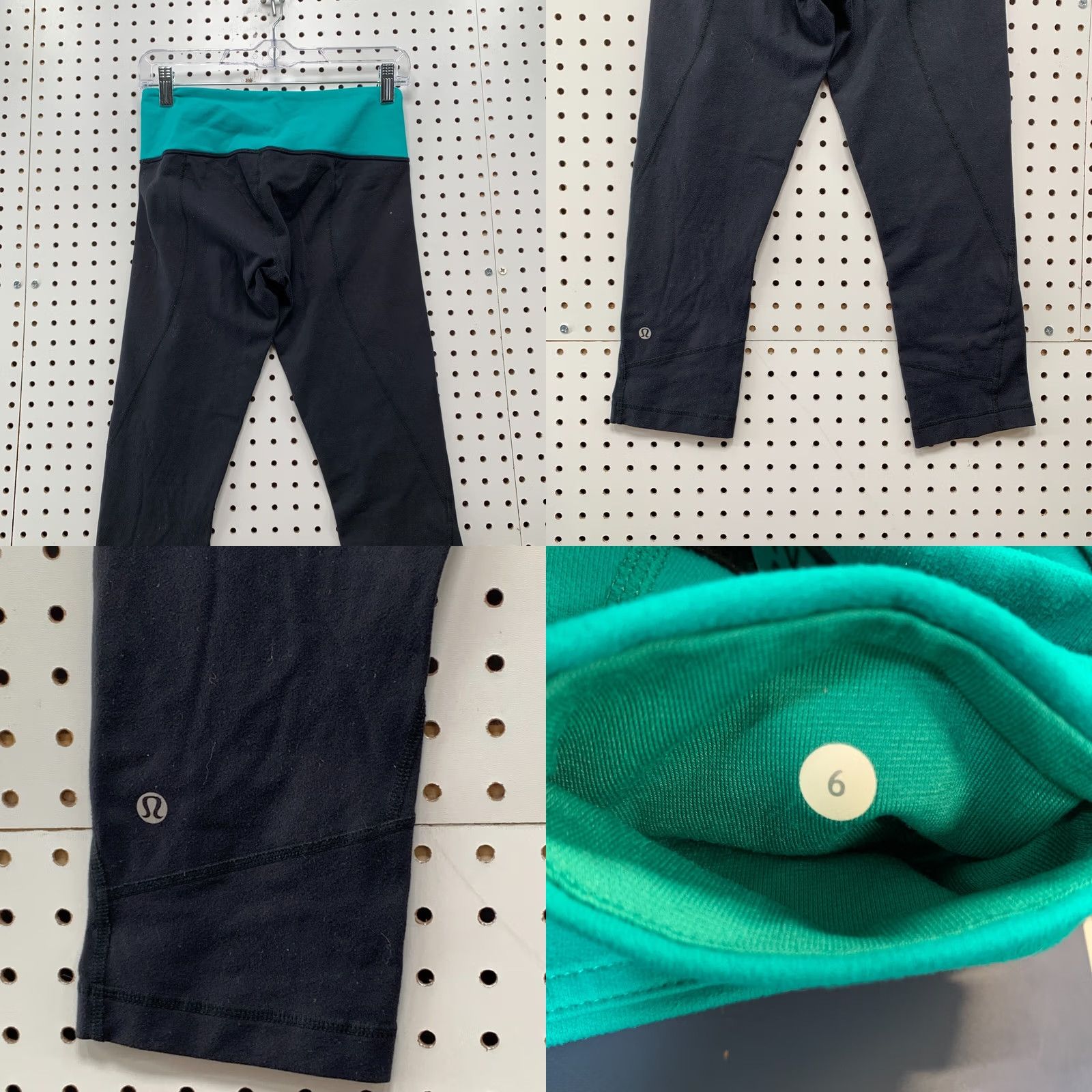 Lululemon Lululemon Leggings Womens Size 6 Black Teal Crop Yoga Active Work Out 26X21.5 Size 28" / US 6 / IT 42 - 8 Thumbnail