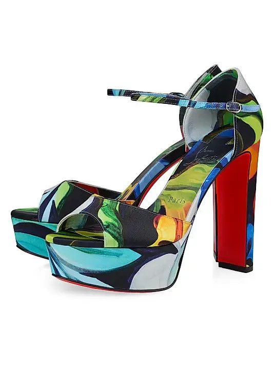 Christian Louboutin os11x0326 Sandaloo 130mm Crepe Satin Platform Sandals Size US 7.5 / IT 37.5 - 2 Thumbnail