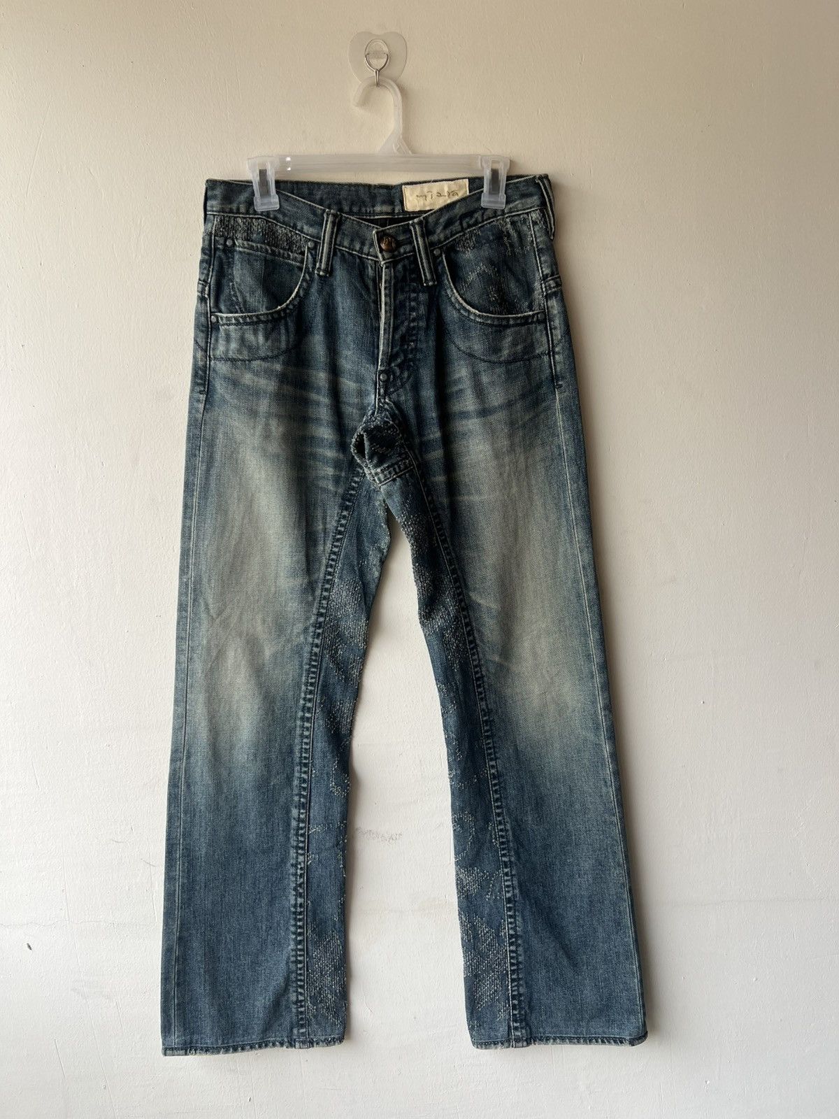 Handmade Mizra Hand Made in Japan Distressed Boro Denim Bootcut Jeans Size US 30 / EU 46 - 2 Thumbnail