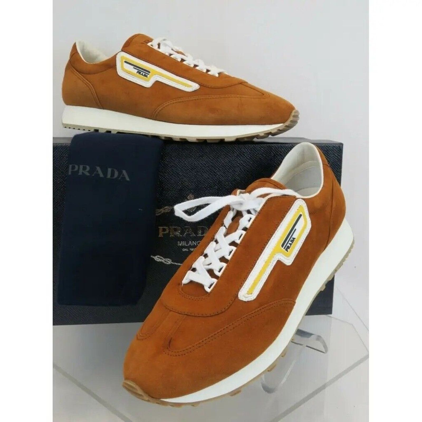 Prada PRADA 2EG286 BROWN SUEDE LOGO LOW LACE UP SNEAKERS 8 / US 9 Size US 9 / EU 42 - 1 Thumbnail