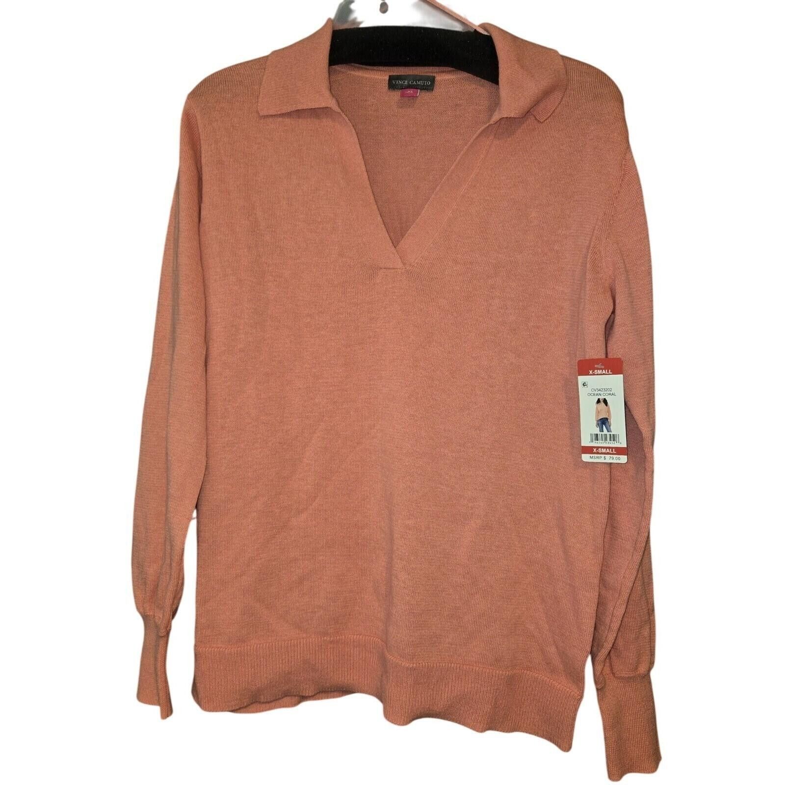 Vince Camuto Vince Camuto Womens Ocean Coral Polo V-Neck Knit Sweater Size XS / US 0-2 / IT 36-38 - 1 Thumbnail