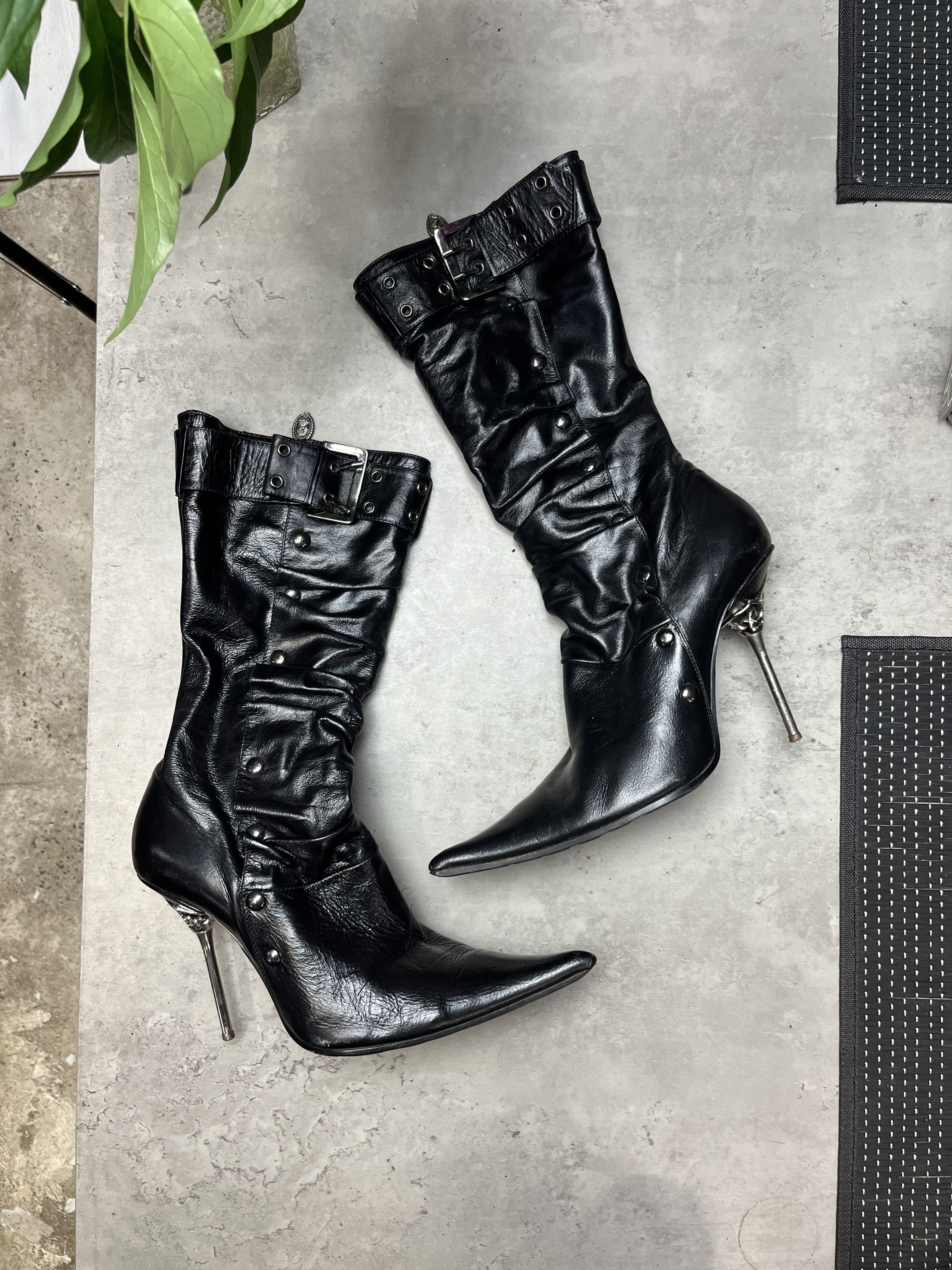Other 2000s POLLINI STUDDED SLOUCHY STILETTO BOOTS - 5115 Size US 5.5 / IT 35.5 - 3 Thumbnail