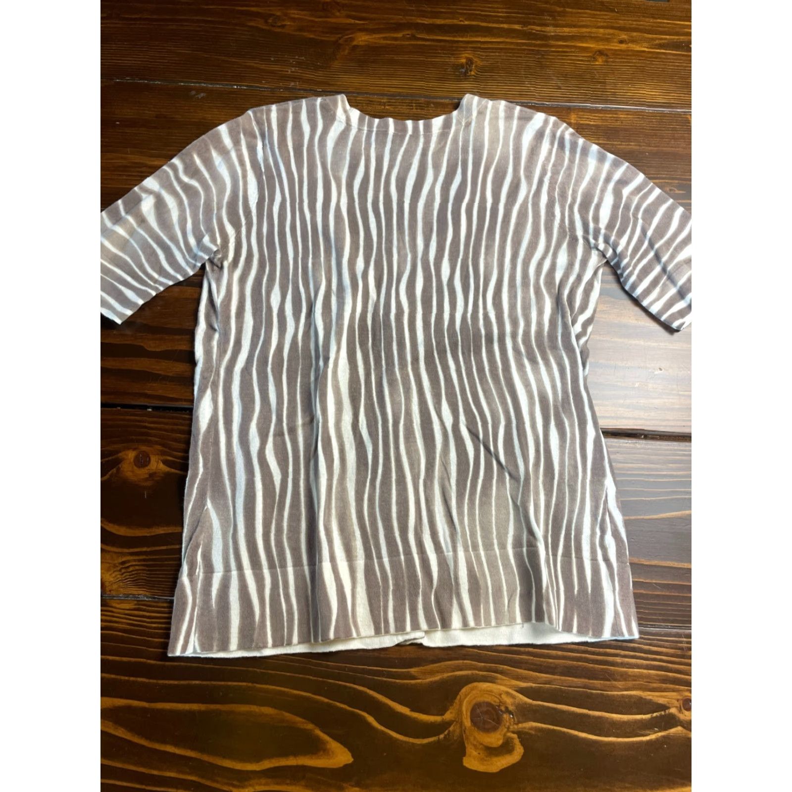 Ann Taylor Ann Taylor Sweater Cardigan Women's Medium White Zebra Animal Print, 100% Cotton, Long Sleeve, Tan White, Zebra Pattern, Regular Fit, Women, Size M Size M / US 6-8 / IT 42-44 - 2 Thumbnail
