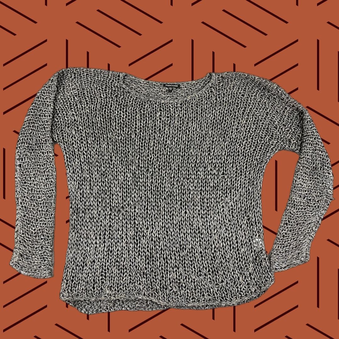 Eileen Fisher EILEEN FISHER Sweater Womens Large 2X Brown Gray Alpaca Silk Stretchy Open Knit Top Size XXL / US 16-18 / IT 52-54 - 1 Thumbnail