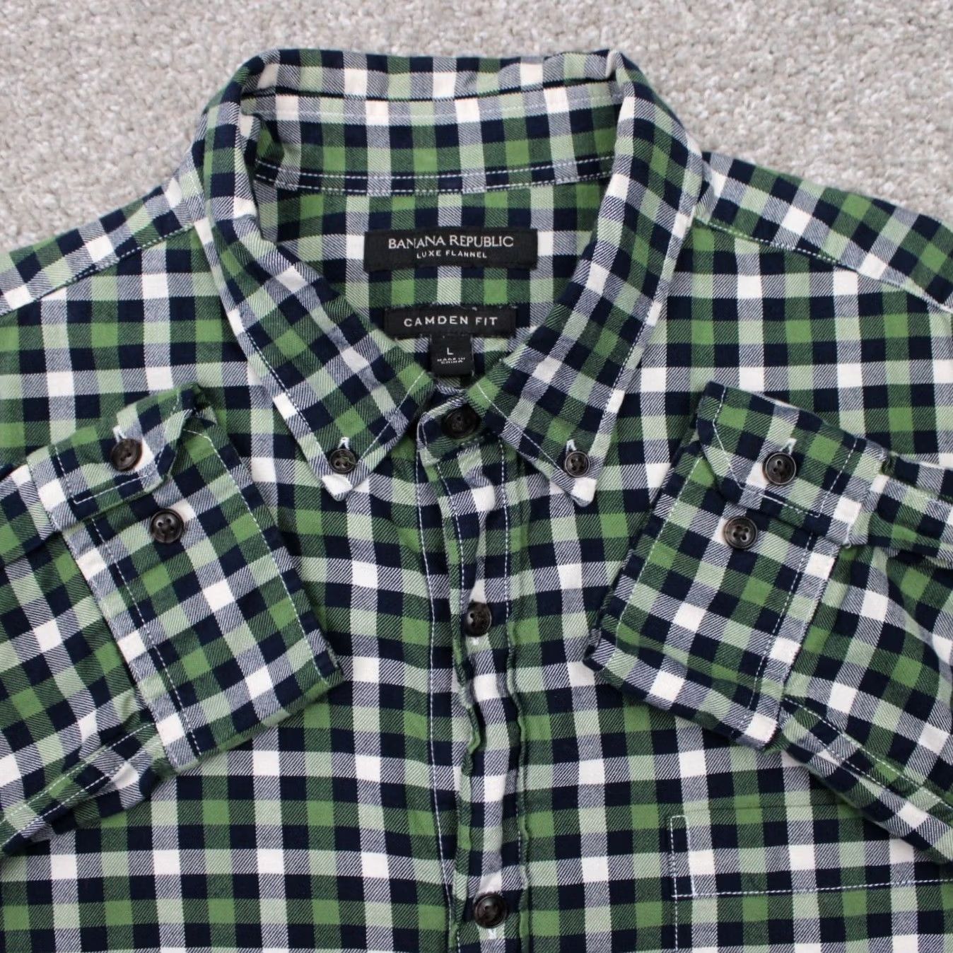 Banana Republic Banana Republic Luxe Flannel Shirt Mens Large Green/Black Camden Fit Cotton L/S Size US L / EU 52-54 / 3 - 2 Thumbnail