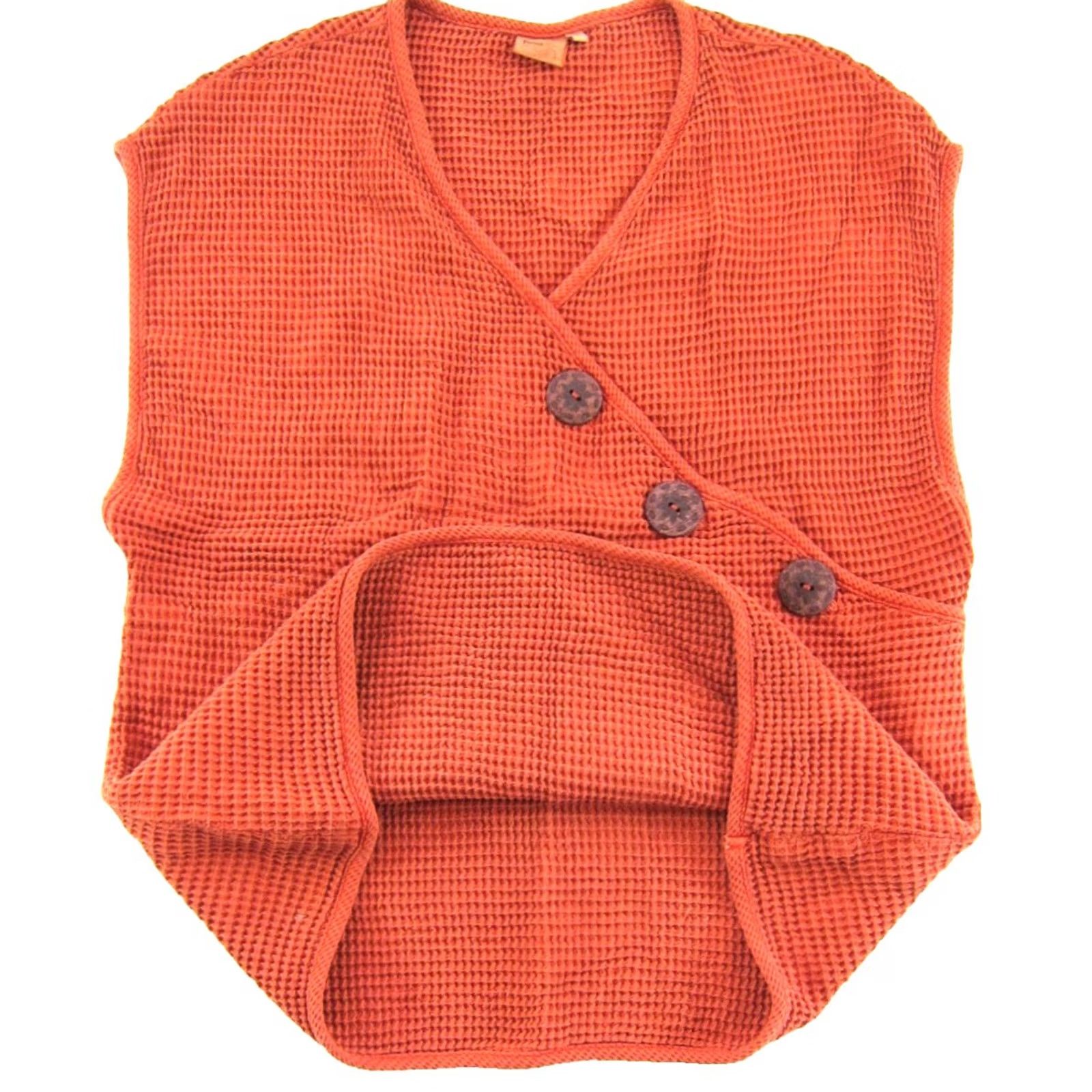 Vintage VTG Focus Orange Waffle Cotton Sleeveless Blouse Women Small Oversized Button V-Neck Floral 70s Retro Classic Summer Style Mens Womens Girls Size S / US 4 / IT 40 - 4 Thumbnail