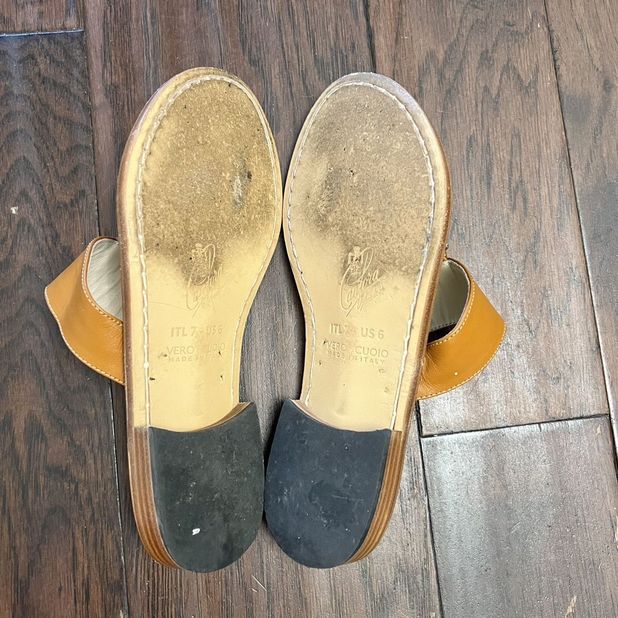 Anthropologie Amedeo Canfora Capri Brown Leather Gold Detail Sandals Size US 6 / IT 36 - 7 Thumbnail