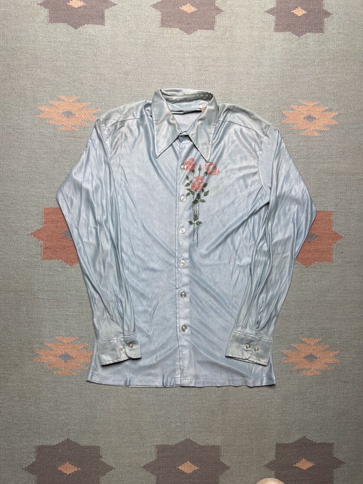 Vintage VTG 70s polyester disco shirt dagger collar flowers medium Size US M / EU 48-50 / 2 - 1 Thumbnail