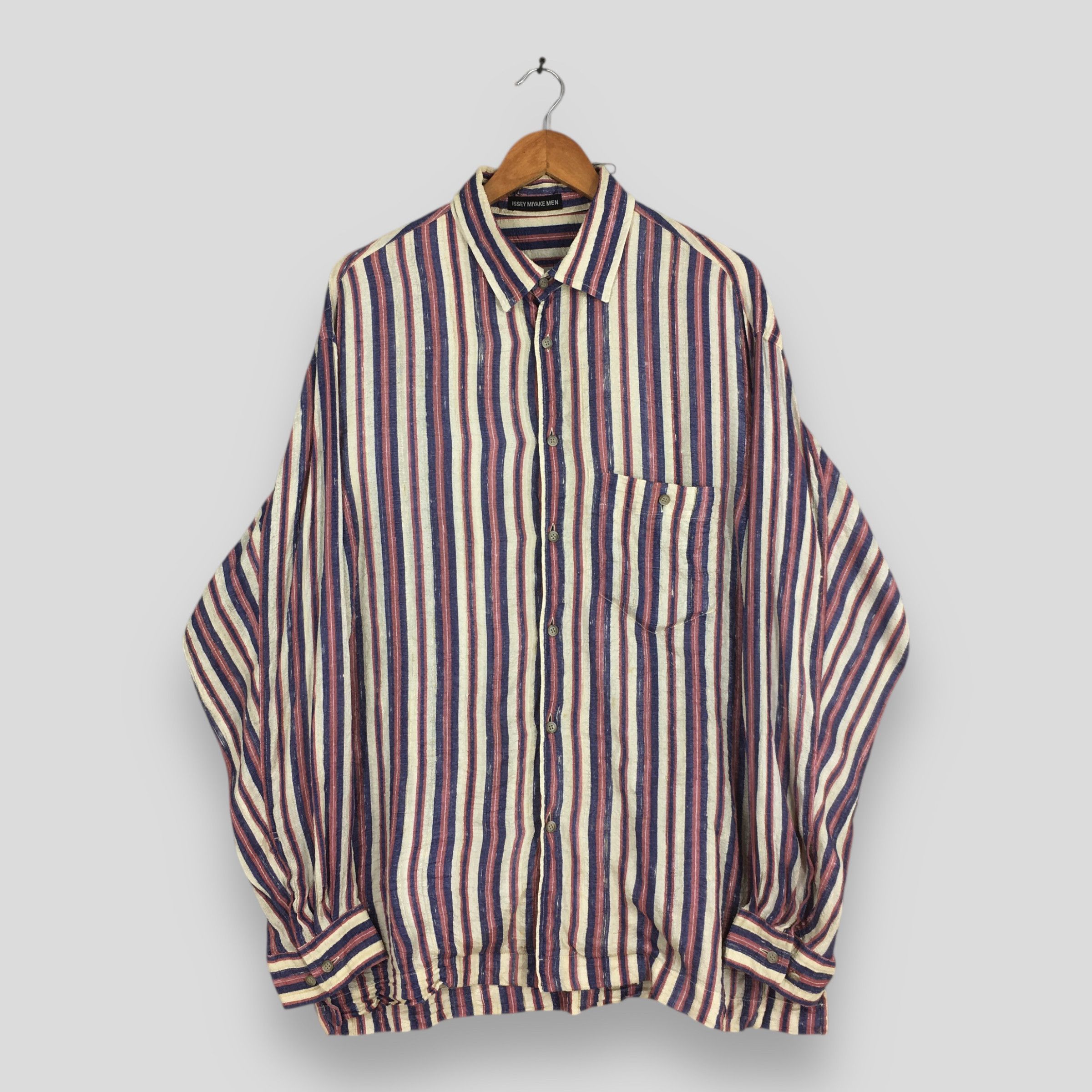 トップス 80s- issey miyake stripe shirt Vintage 80s Issey Miyake Men Stripes Multicolor Shirt Medium - web