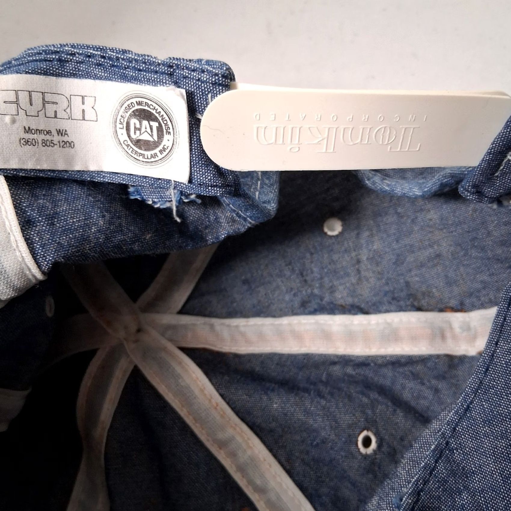 Caterpillar VINTAGE Caterpillar CAT Cap Hat Blue Chambray Denim Snap Back Work USA Size ONE SIZE - 4 Thumbnail