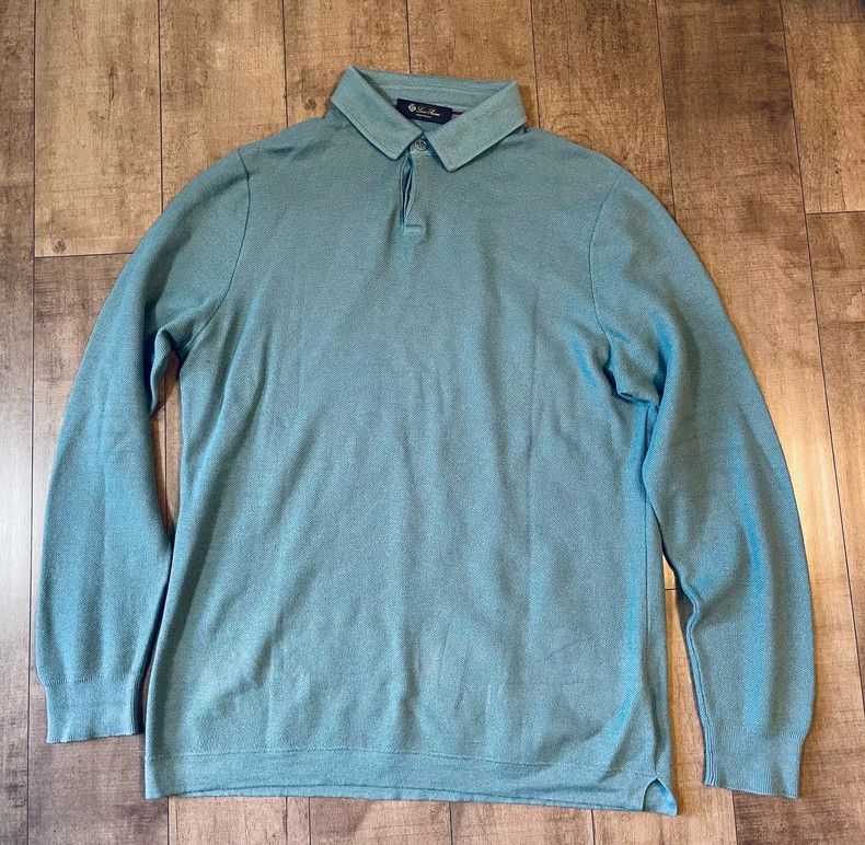 Loro Piana LORO PIANA Sesame Blue Retro American T-shirt Polo shirt Size US XL / EU 56 / 4 - 2 Thumbnail