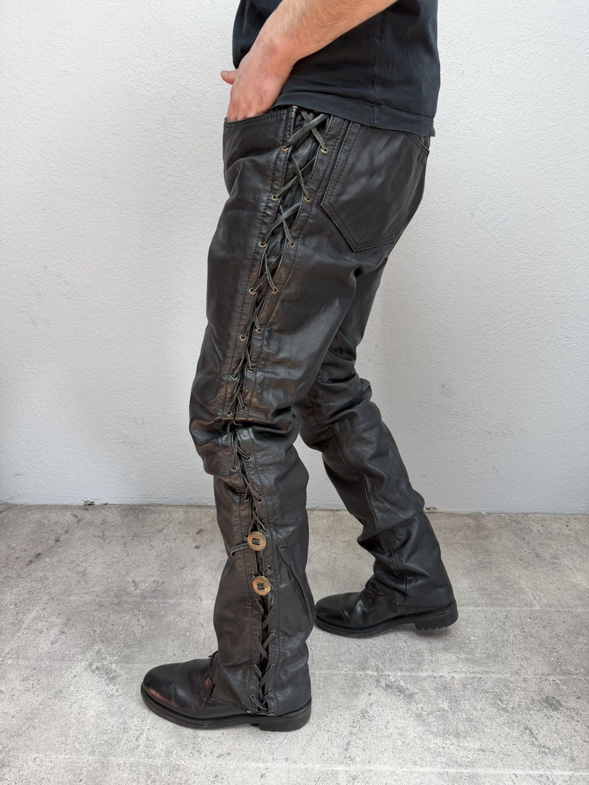 Leather Vintage IXS Leather Pants Black Riding Y2K Archival Dainese Size US 33 - 1 Thumbnail