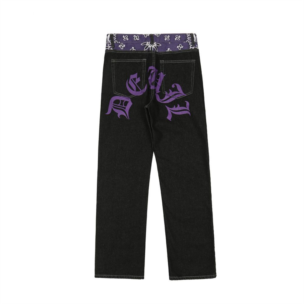 Designer × Japanese Brand × Jean Letter Print Color Block Hip Hop Loose Jeans Size US 36 / EU 52 - 4 Thumbnail