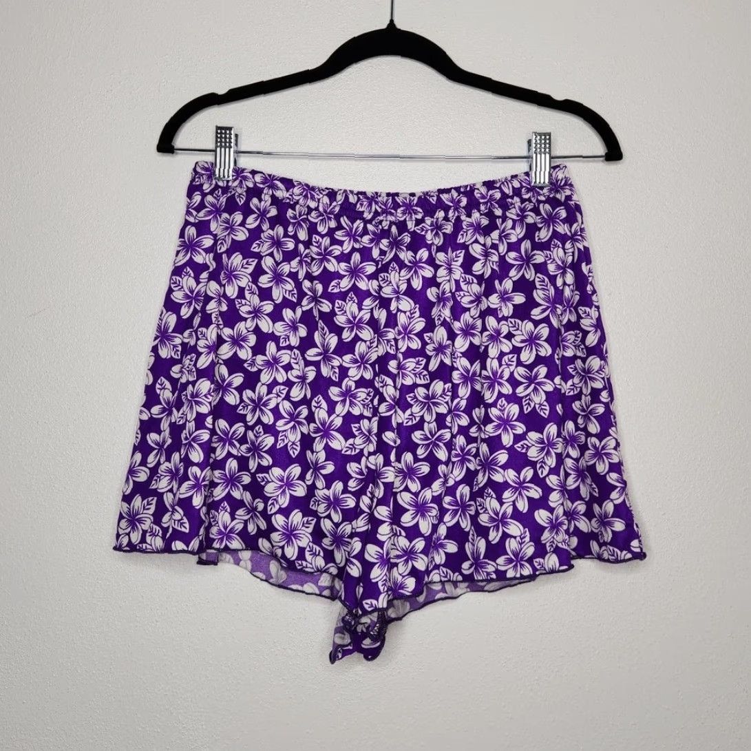 Lands' End VINTAGE Lands End Bottom Womens 14 Purple Floral Hibiscus Hawaiian Bathing Suit Shorts Size 36" / US 14 / IT 50 - 4 Thumbnail