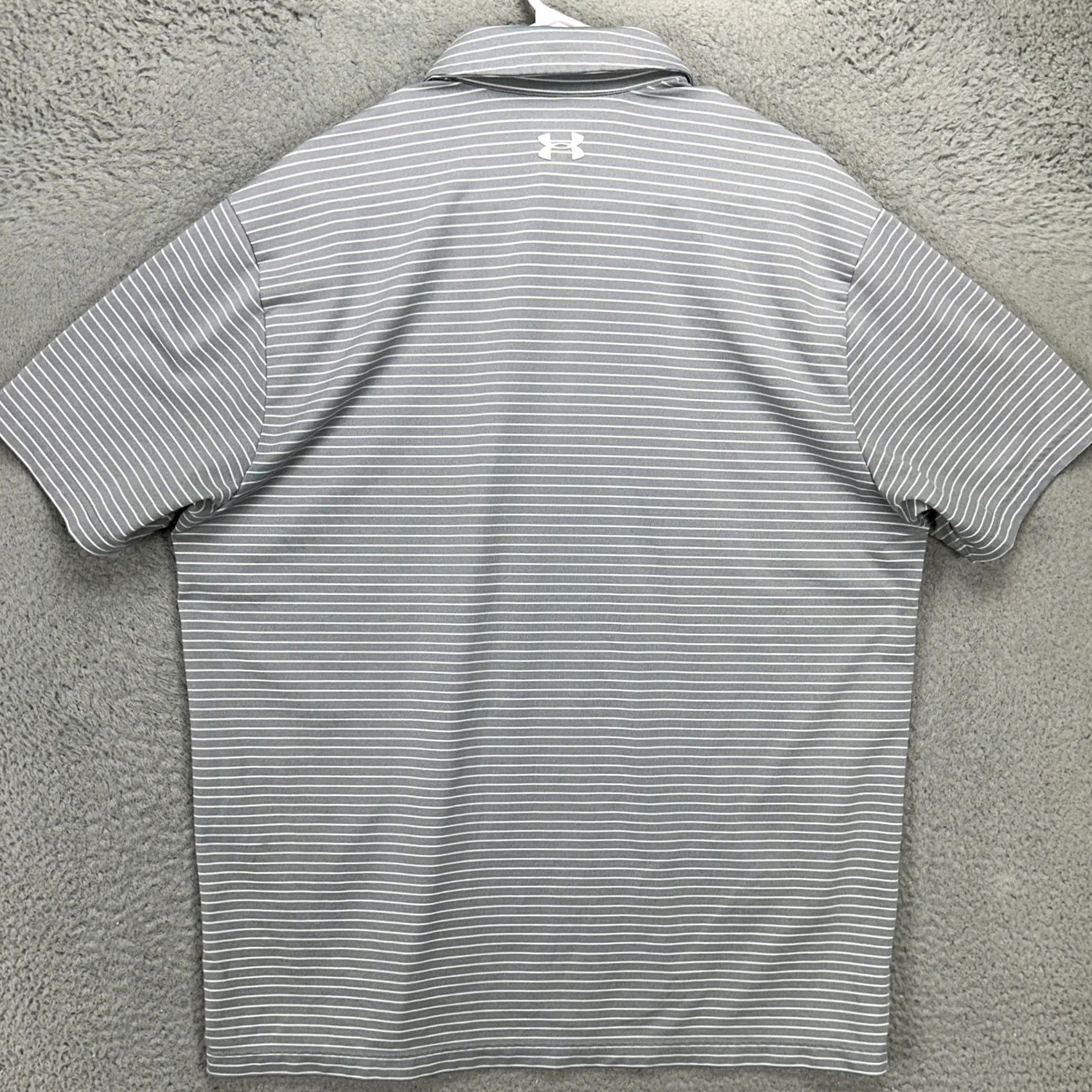 Under Armour Under Armour HeatGear Polo Mens Golf XL Striped Short Sleeve Gray Breathable Stretch Rugby Logo Size US XL / EU 56 / 4 - 3 Thumbnail
