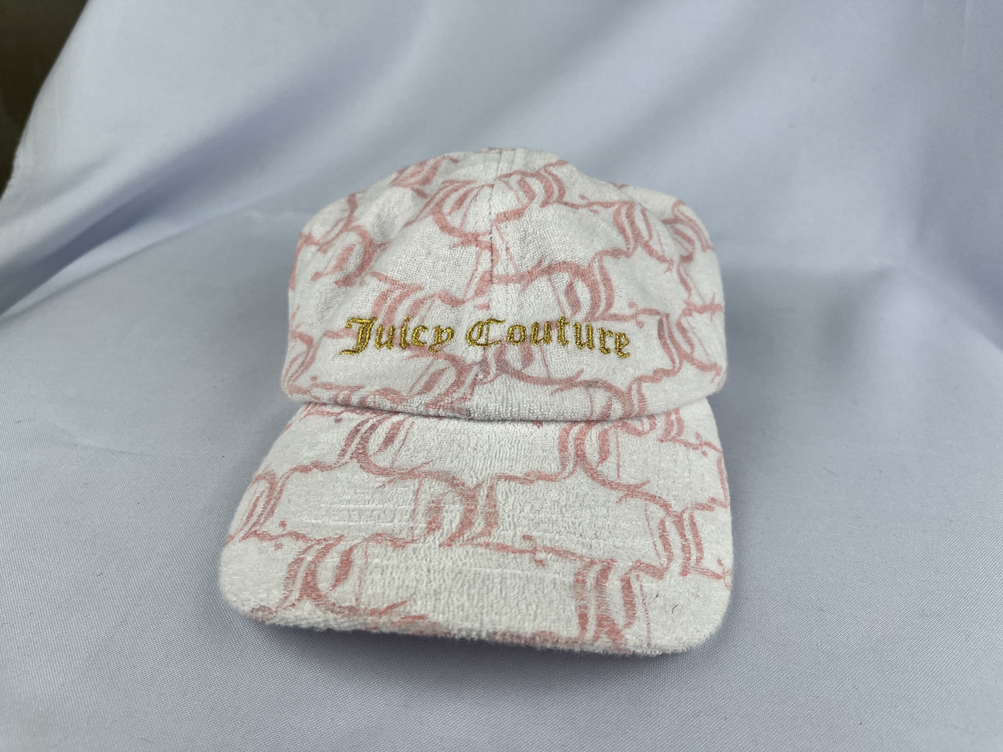 Juicy Couture Jeans Juicy Couture Towel Terry Cap Hat White Pink Size Adjustable Size ONE SIZE - 2 Thumbnail