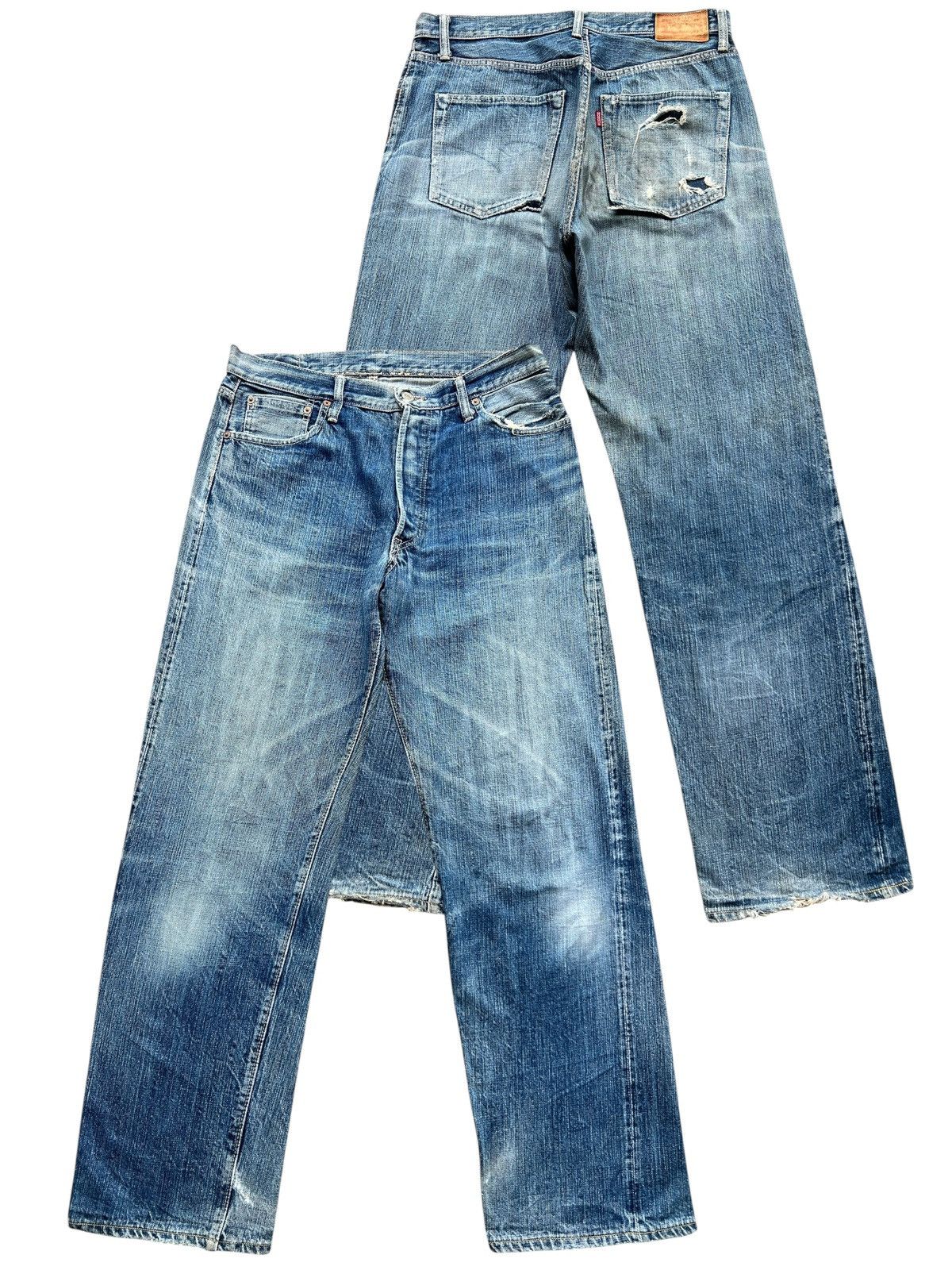 Vtg Burgus Japan Baggy Selvedge Distressed Denim Jeans 33x32