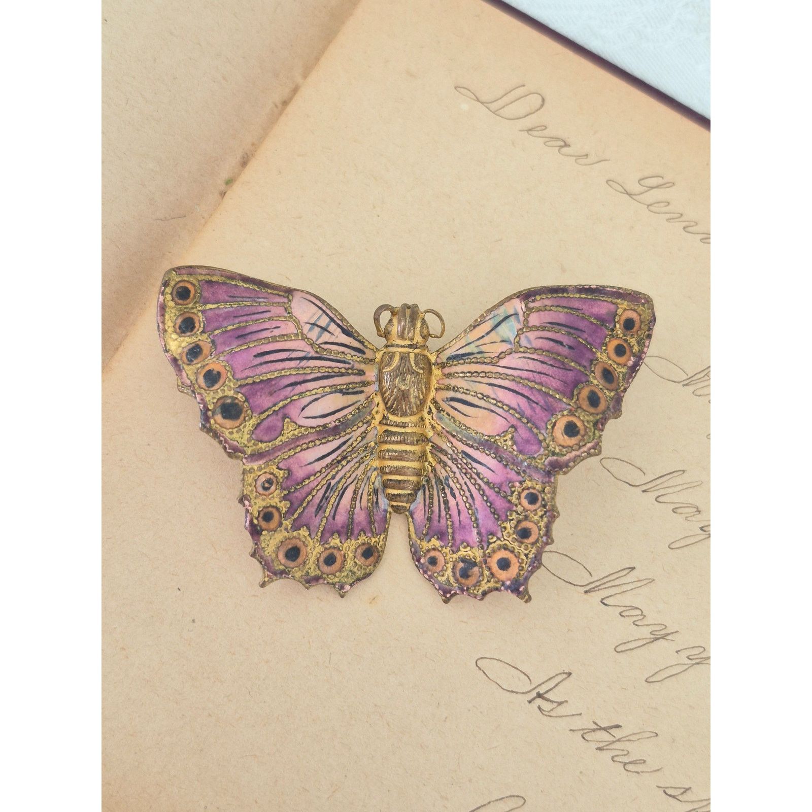 Other Vintage Purple Brass C Clasp Butterfly Brooch Size ONE SIZE - 1 Thumbnail