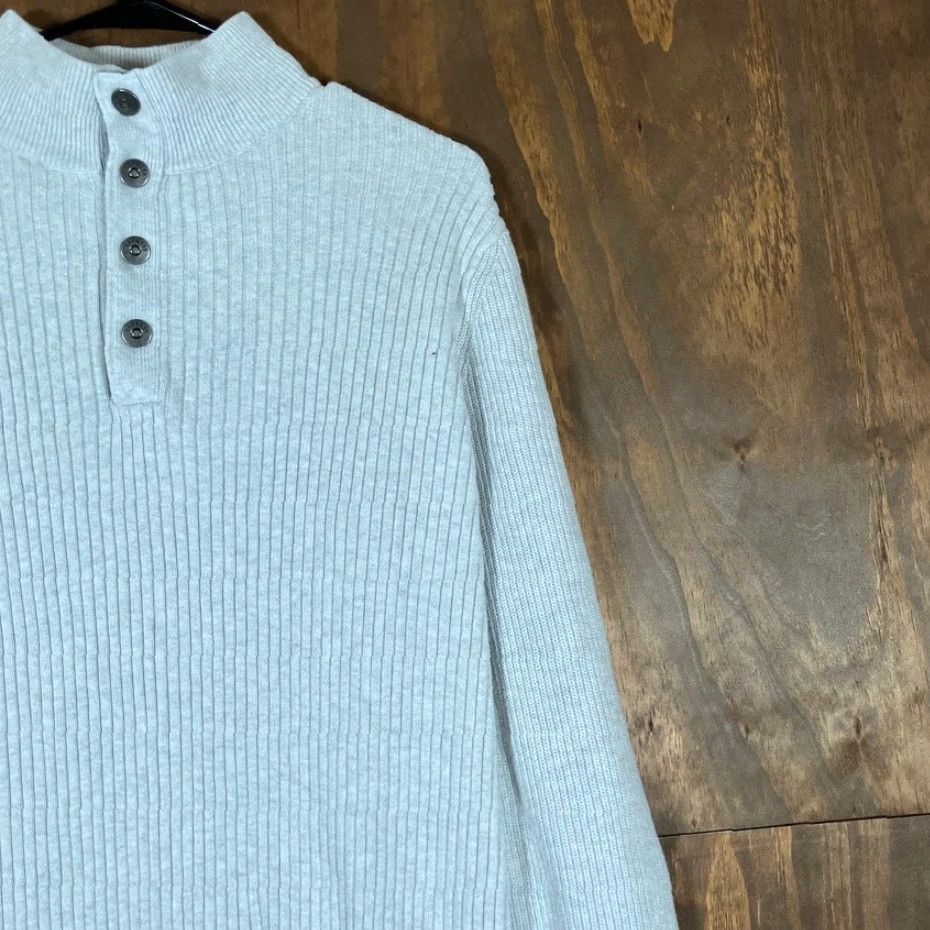Express Express Mens Sweater L Heathered Gray Ribbed 1/4 Snap Mock Neck Long Sleeve Knit Pullover Casual Workwear -Mens Size US L / EU 52-54 / 3 - 5 Thumbnail