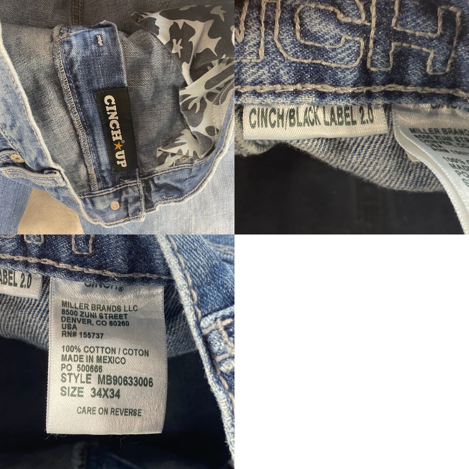 Vintage Cinch Mens Jeans 34x34 Loose Fit Black Label 2.0 Blue Denim Pants Cowboy Western Size US 34 / EU 50 - 8 Thumbnail