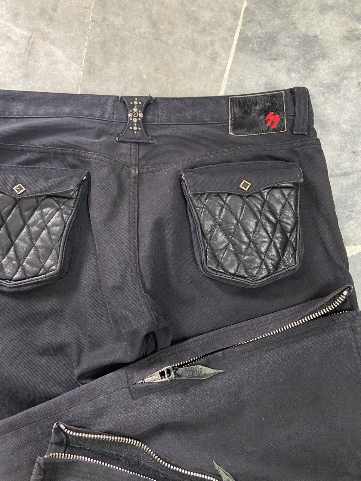 Japanese Brand SKULL FLIGHT Type2 Stretch Leather Pocket Flare Jeans Size US 35 - 4 Thumbnail