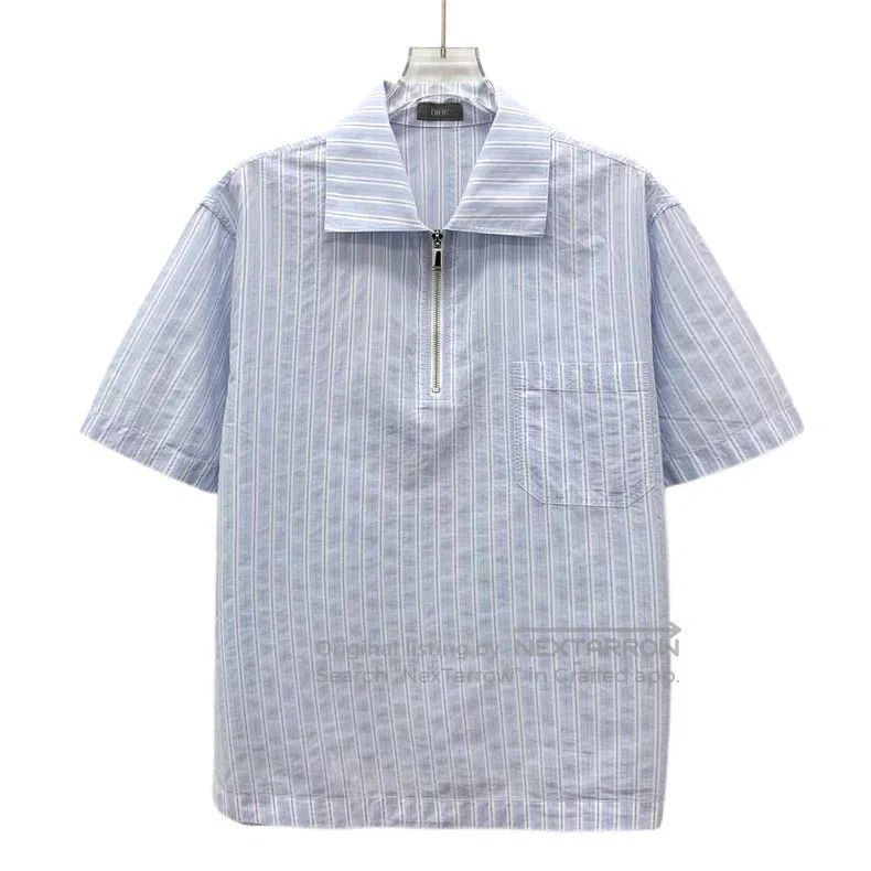 Dior Dior Light blue striped cotton lapel half-zipper short-sle Size US S / EU 44-46 / 1 - 1 Thumbnail