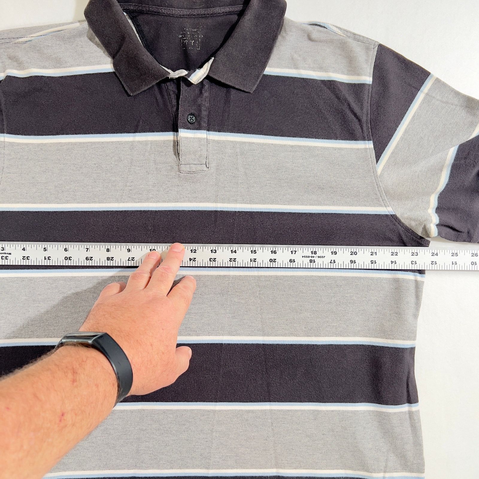 Other Polo Henley Shirt Men L Black Grey Blue Stripes Short Sleeve Size US XL / EU 56 / 4 - 6 Thumbnail