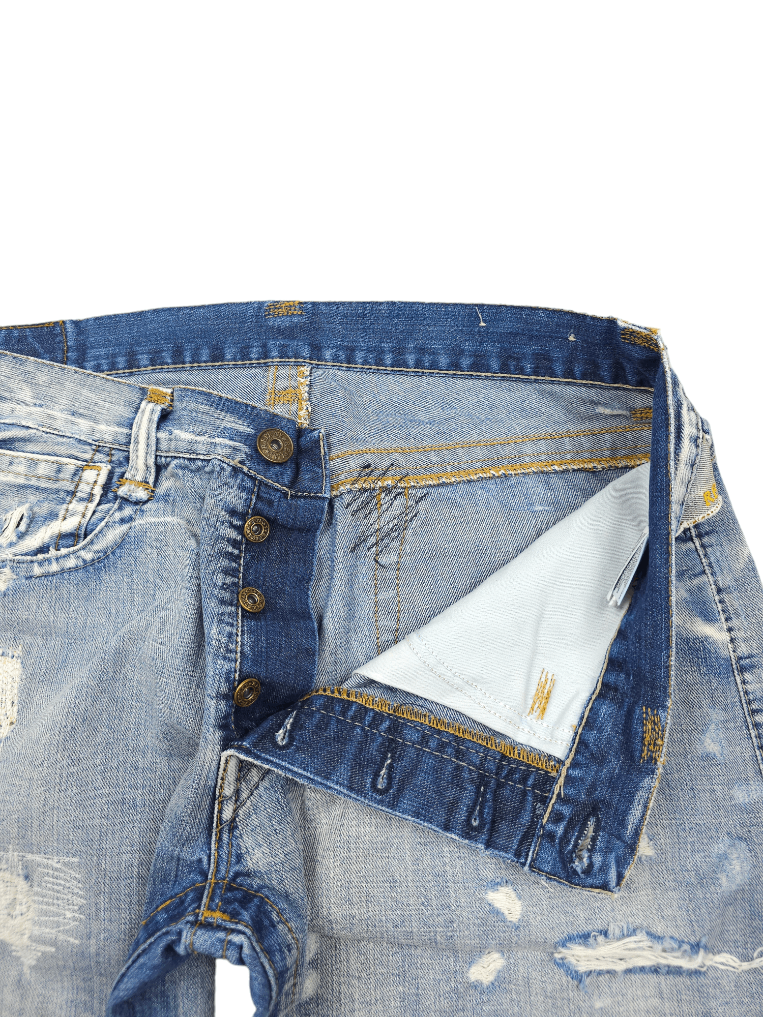 Japanese Brand × Vintage 💎 Size 34/30 Crazy Y2K Ripped Washed Distressed Denim Jeans Size US 34 / EU 50 - 11 Thumbnail