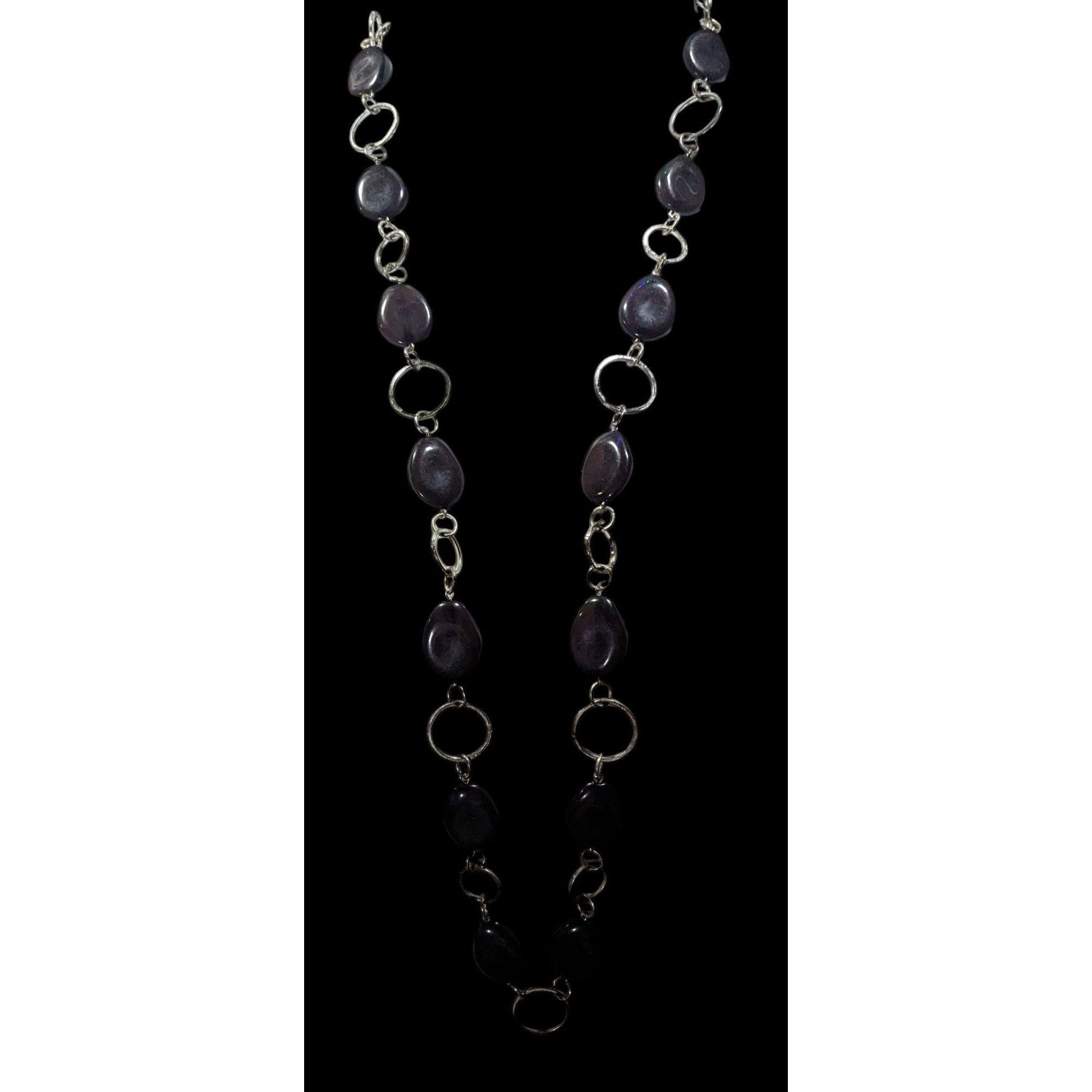 Other Black Beaded Silver Tone Ring Chain Opera Necklace Size ONE SIZE - 5 Thumbnail