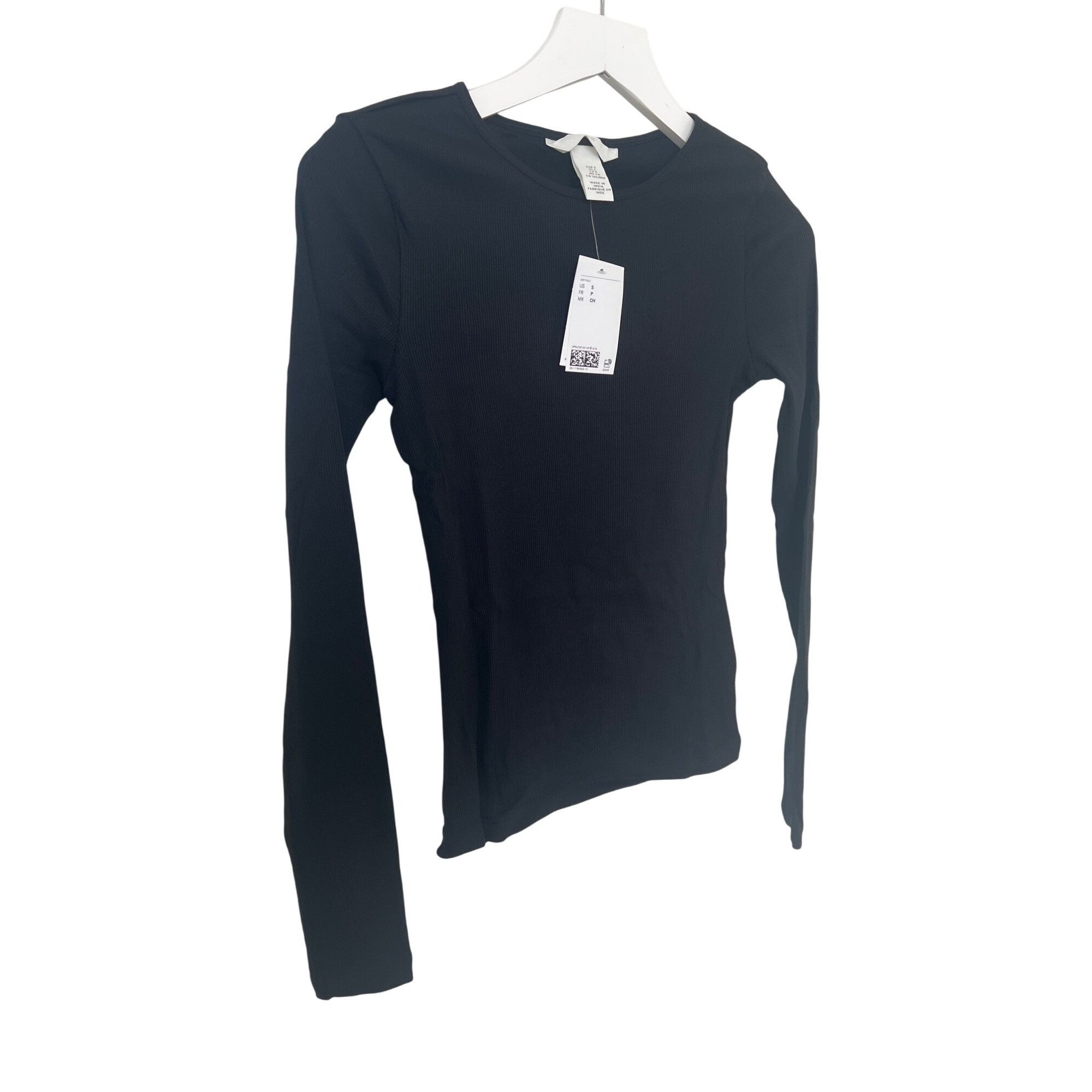 H&M H&M Black Ribbed Long-Sleeve Jersey Top Size S / US 4 / IT 40 - 3 Thumbnail