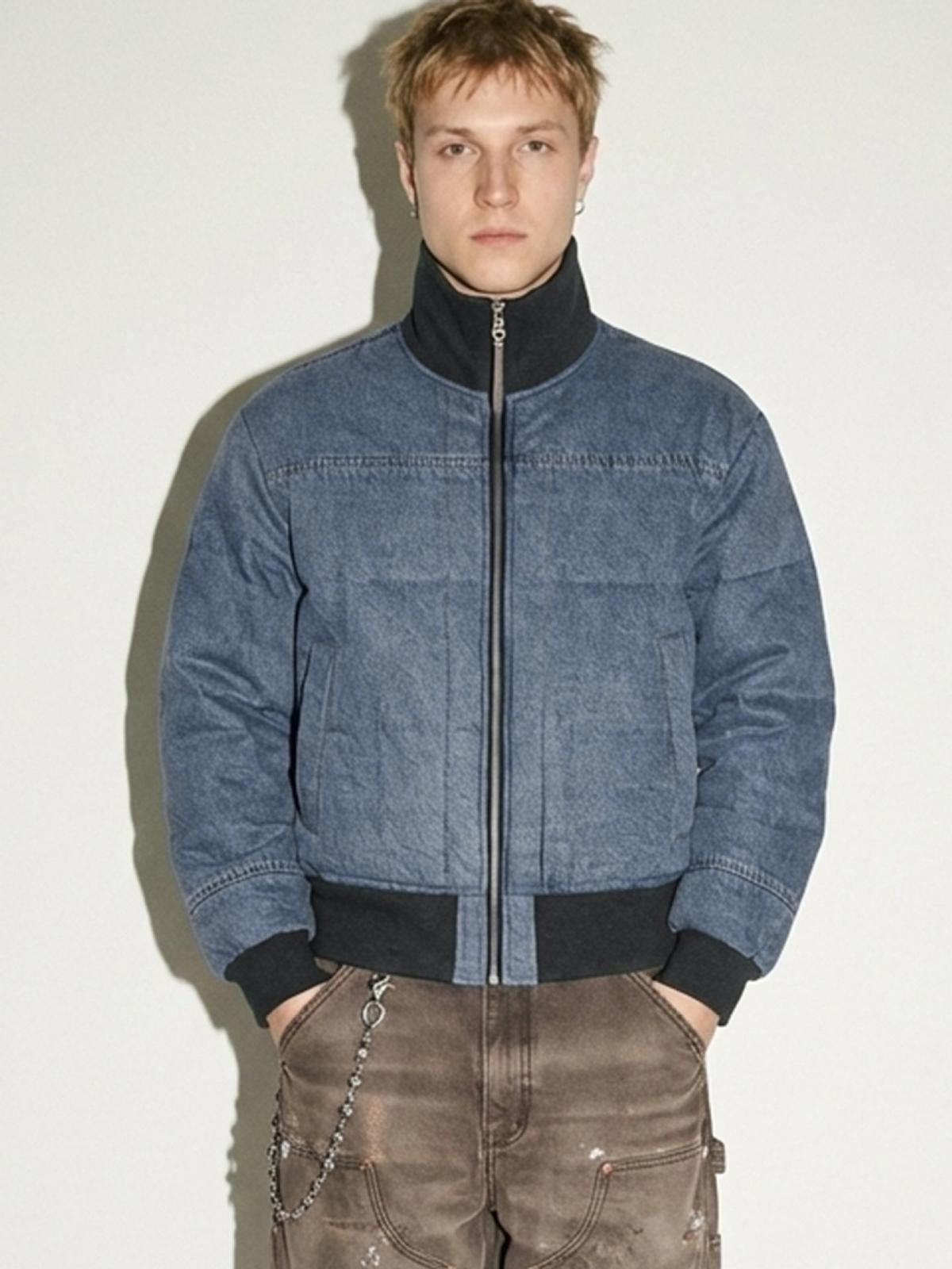 Japanese Brand Blue Quilted Denim Bomber Jacket, Relaxed Fit Jacket Size US L / EU 52-54 / 3 - 4 Thumbnail