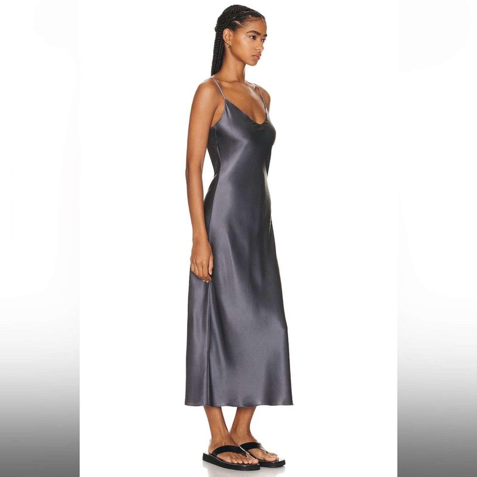 Designer SABLYN Taylor Midi Slip Silk Dress Grey XS Size XS / US 0-2 / IT 36-38 - 3 Thumbnail