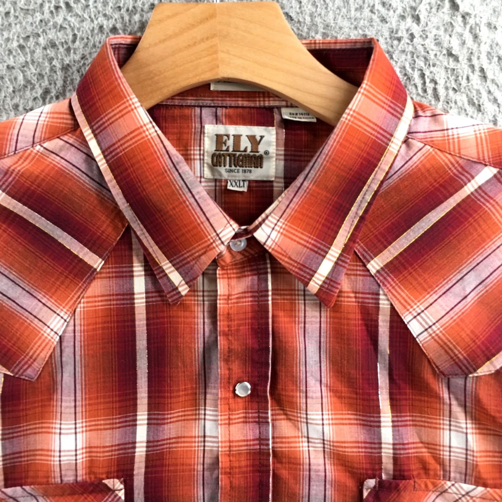 Vintage Ely Cattleman Button Up Shirt Mens XXL Tall Orange Plaid Long Sleeve Collared Size US XXL / EU 58 / 5 - 3 Thumbnail