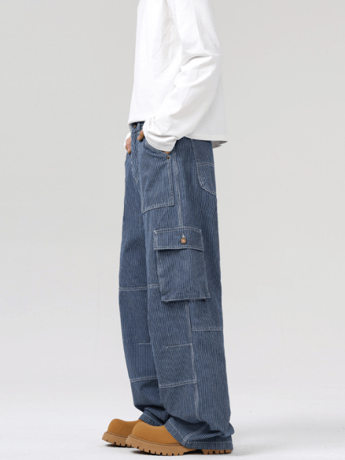 Japanese Brand × Jean American retro striped distressed cargo jeans Size US 32 / EU 48 - 3 Thumbnail