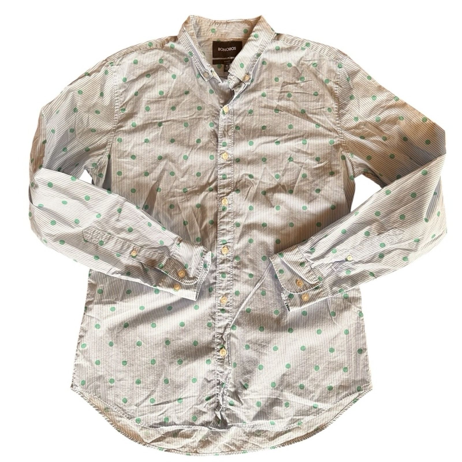 Bonobos Bonobos Slim Fit Cotton Blue Stripe & Green Dot Button-Up Size US M / EU 48-50 / 2 - 1 Thumbnail