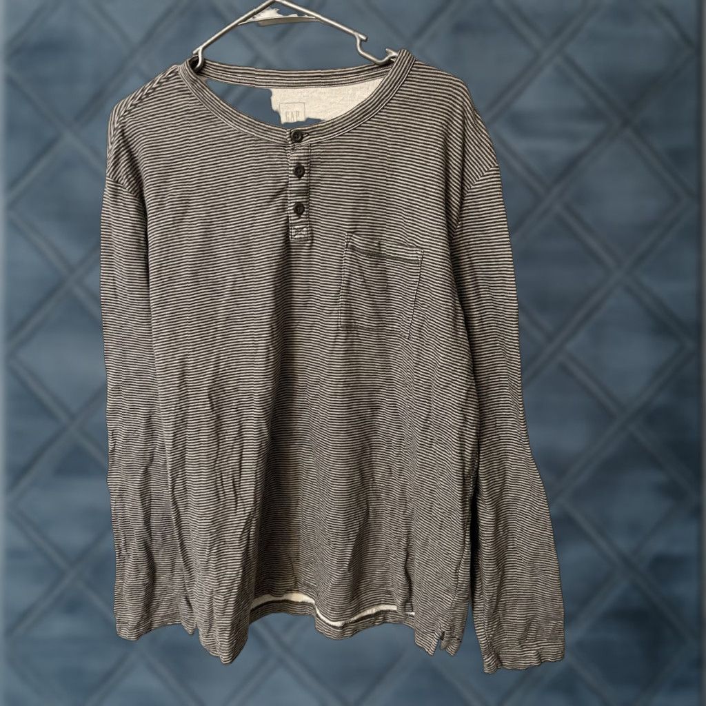 Gap GAP Sweatshirt Mens XL Long Sleeve Pullover Crew Neck Striped Gray Cotton Polyester Shirt Worded: None Size US XL / EU 56 / 4 - 1 Thumbnail