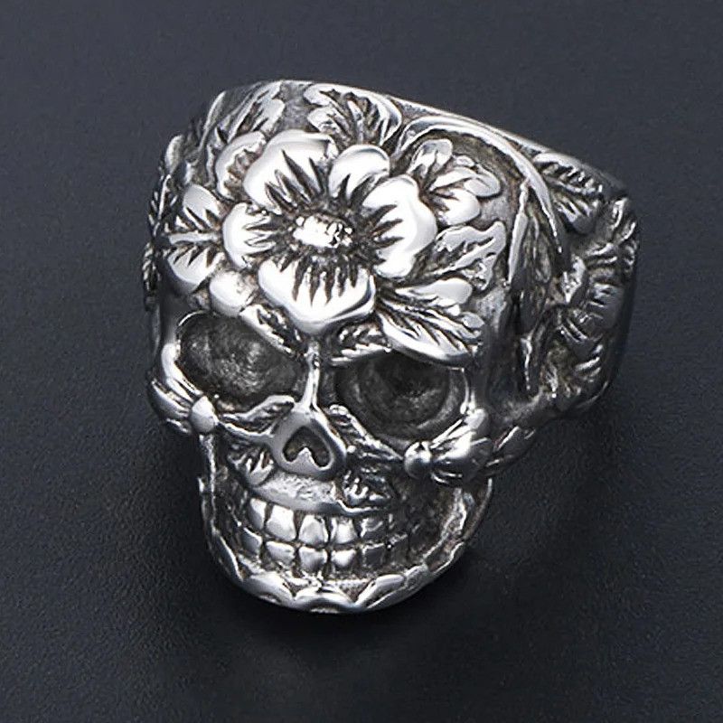 Vintage Vintage Flower Skull Ring Size ONE SIZE - 5 Thumbnail