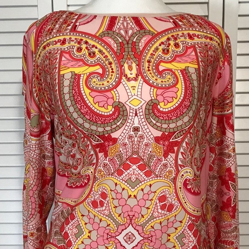 Other Sandra Darren Paisley Long Sleeve Shift Midi Dress 10 Size L / US 10 / IT 46 - 6 Thumbnail