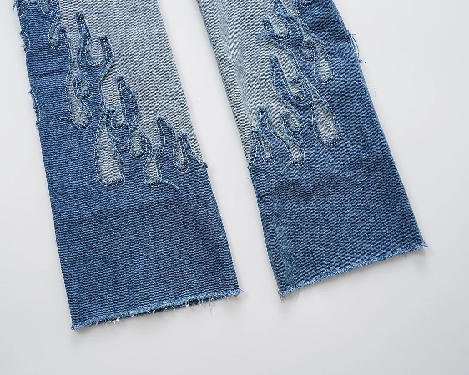 Japanese Brand × Jean × Vintage Blue Flame Embroidery Patchwork Baggy Size US 31 - 8 Thumbnail