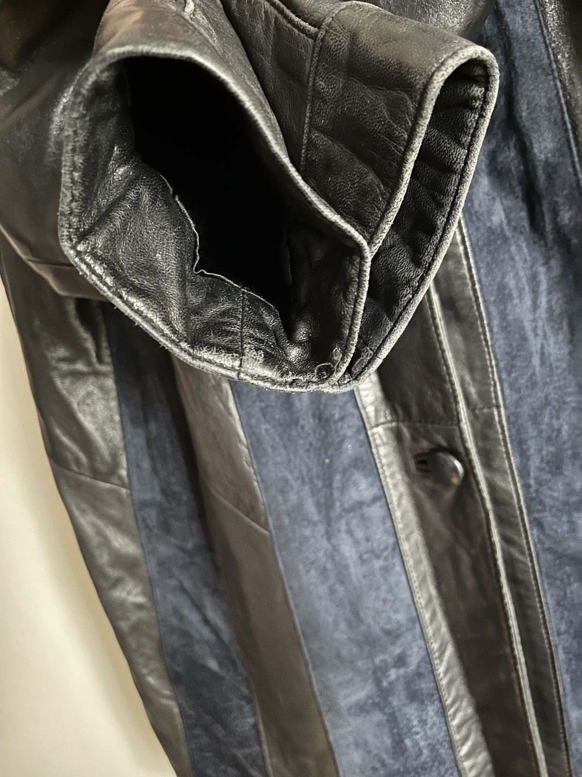 Genuine Leather × Japanese Brand × Vintage LEATHER SUEDE STRIPED TRENCH COAT LONG JACKET WESTERN BIKER Size M / US 6-8 / IT 42-44 - 4 Thumbnail