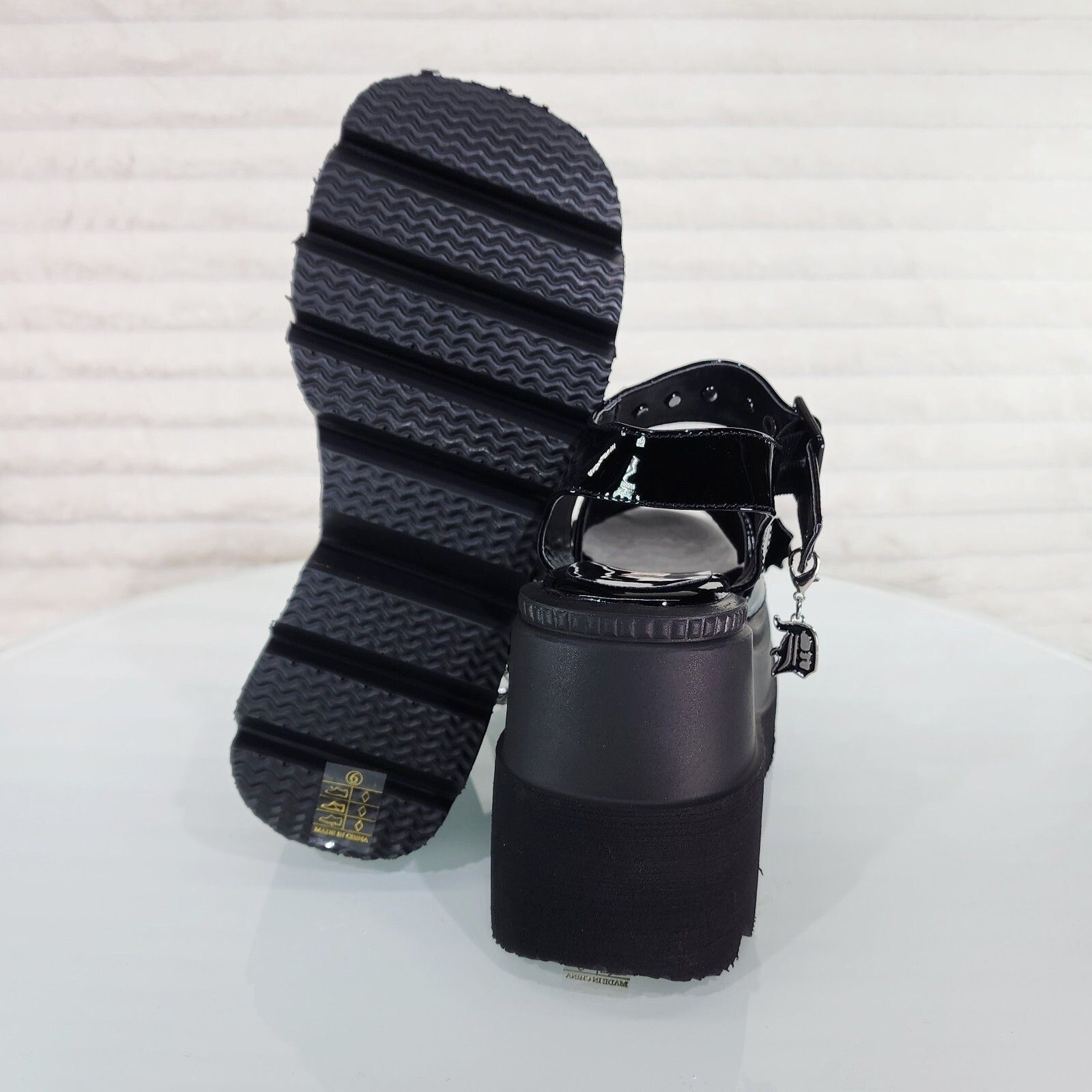 Other Shaker 13 Black Out Patent 4.5" Wedge Heel Gothic Sandals St Size US 7 / IT 37 - 2 Thumbnail