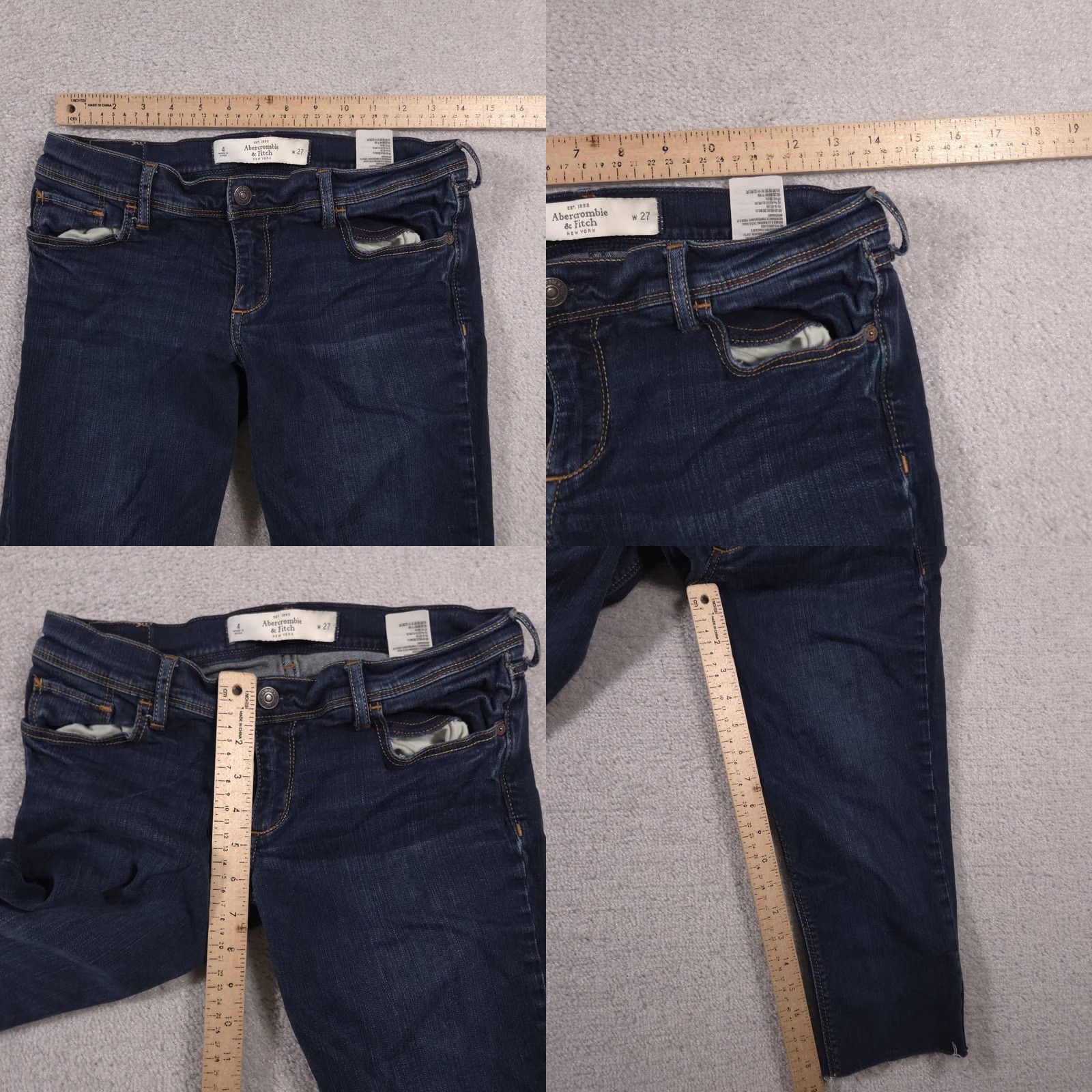 Abercrombie & Fitch Abercrombie & Fitch Jeans Womens 4 W27 Blue Dark Wash Straight Leg Raw Hem Denim Cropped Stretch Pockets Logo Size 27" / US 4 / IT 40 - 8 Thumbnail