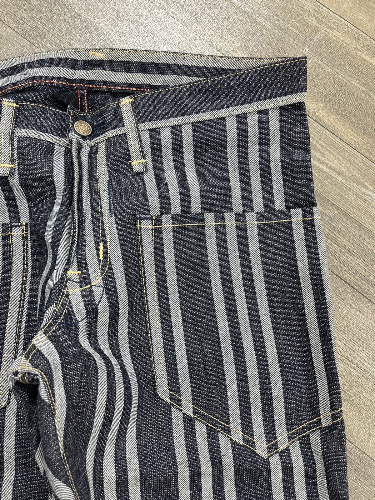 Japanese Brand Vintage Blue Way Japan Striped Indigo Denim Flared Jeans Size US 33 - 6 Thumbnail