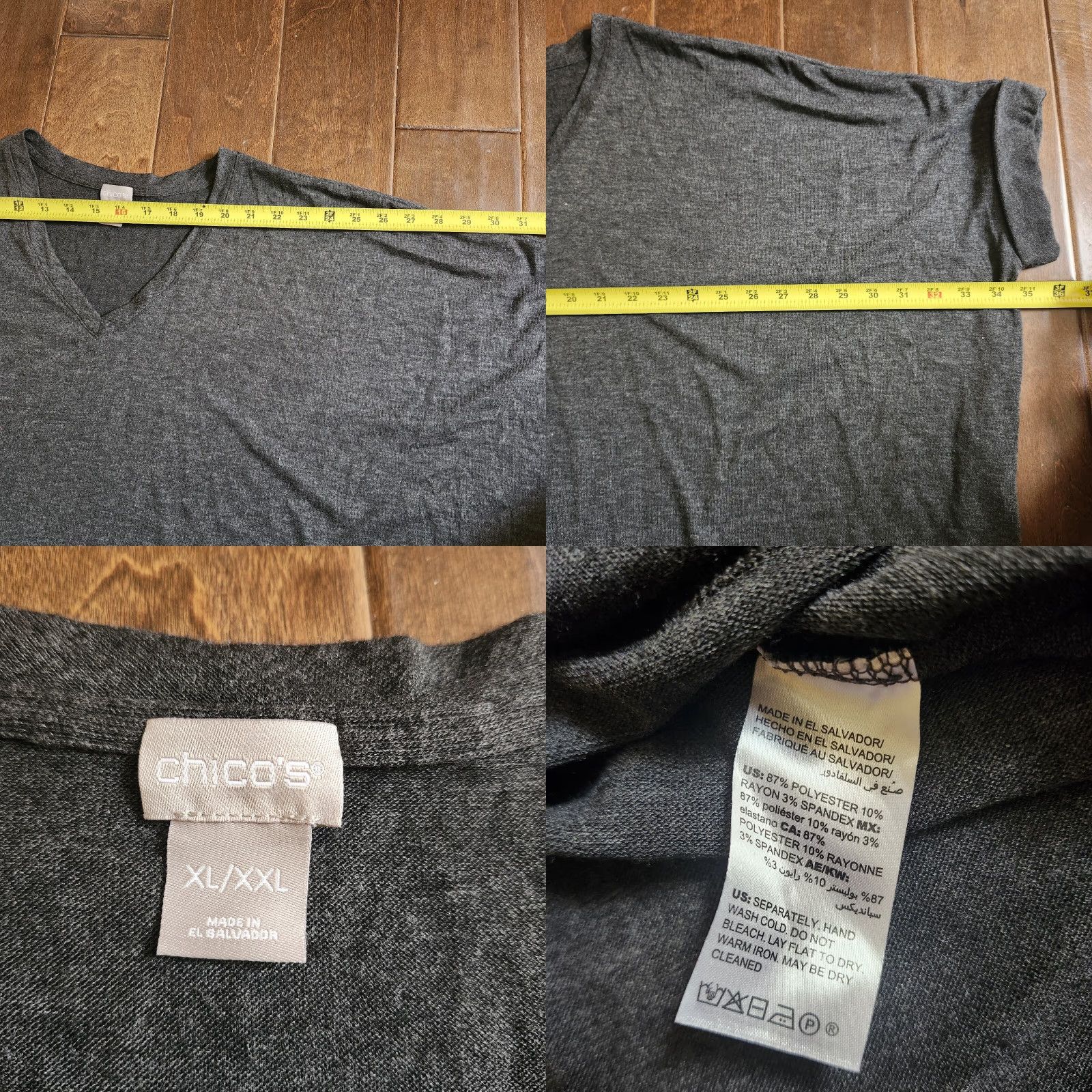 Vintage Chico's Women's Gray Heathered V-Neck Shirt - 2XL Plus Regular Short Sleeve Pullover T-Shirt, Gray, Polyester Rayon Spandex, Machine Washable Size XXL / US 16-18 / IT 52-54 - 9 Thumbnail