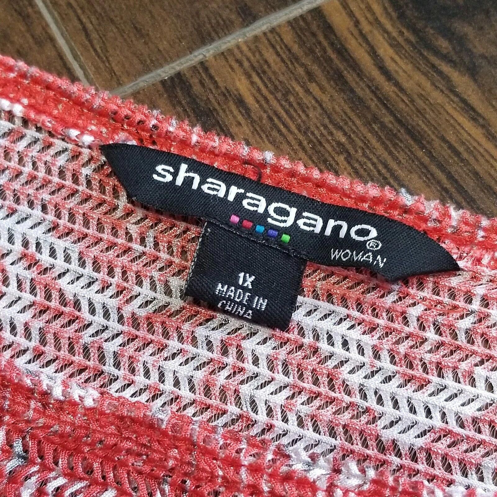 Designer Sharagano Top Plus Size 1x Red And White Knit Dolman Short Size XL / US 12-14 / IT 48-50 - 4 Thumbnail